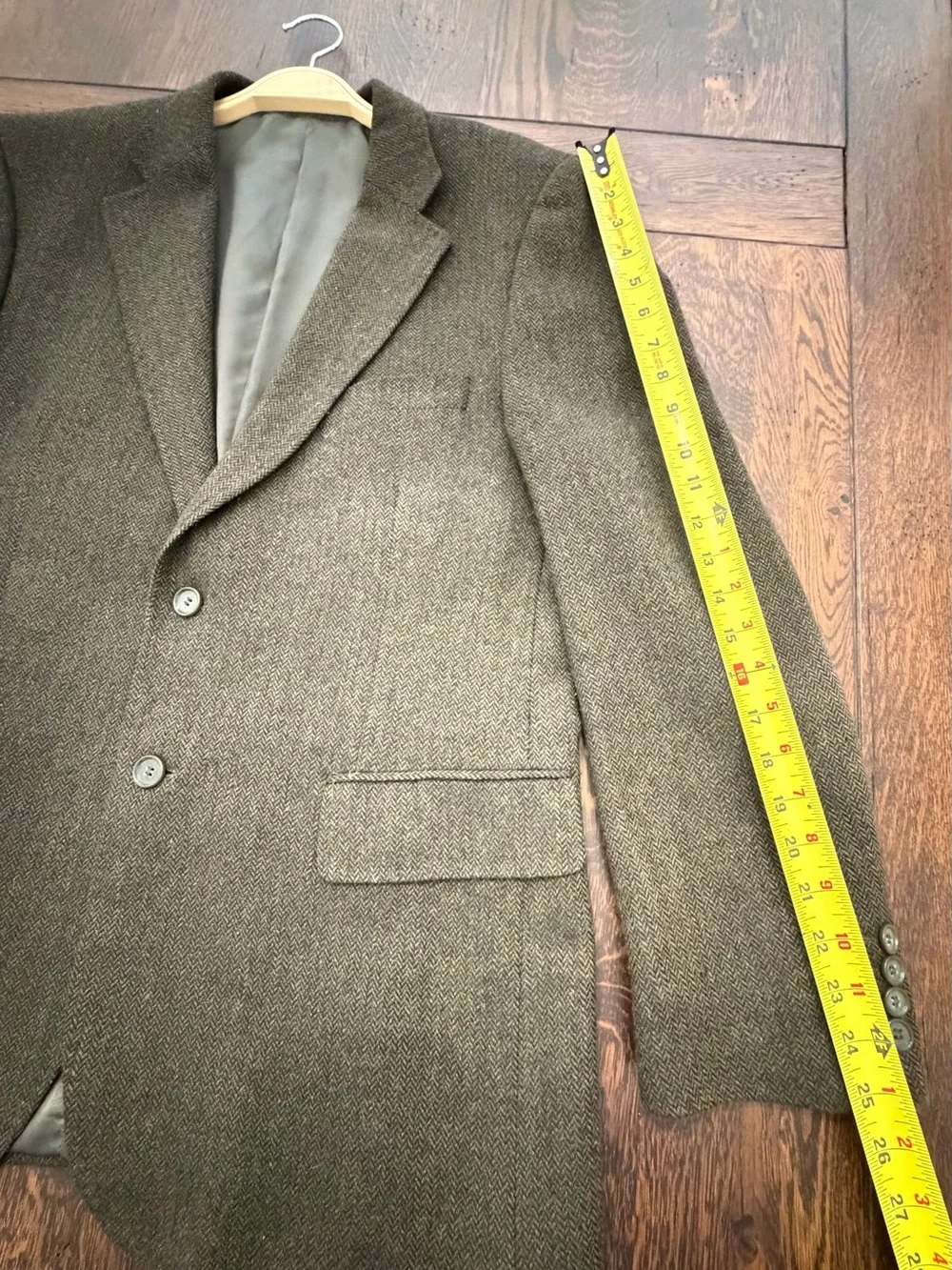 Classic Men's Herringbone Wool Blazer - Olive Brown